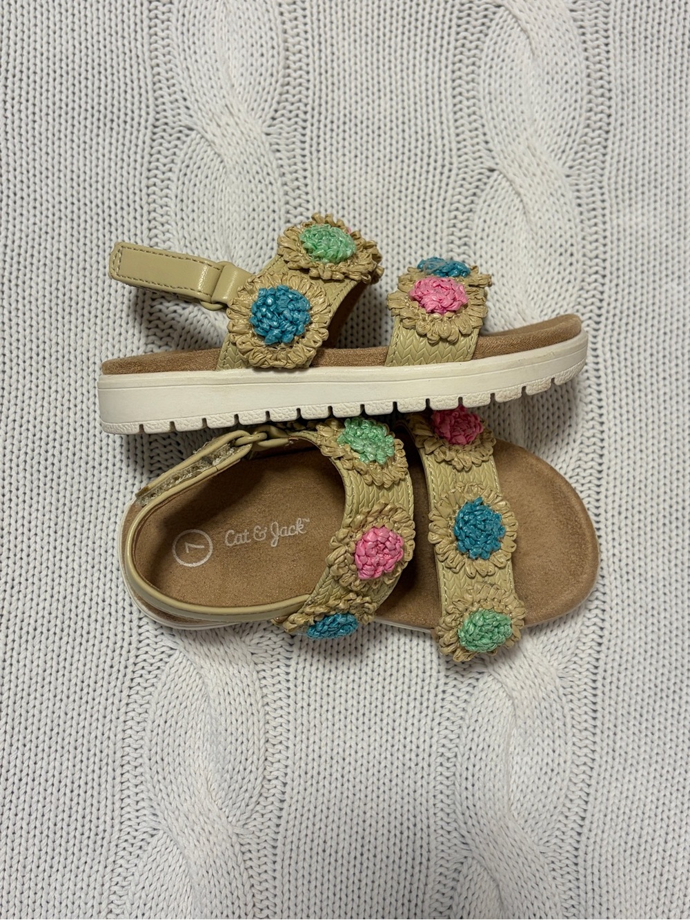Cat & Jack Toddler Lana Raffia Floral Sandals Size 7